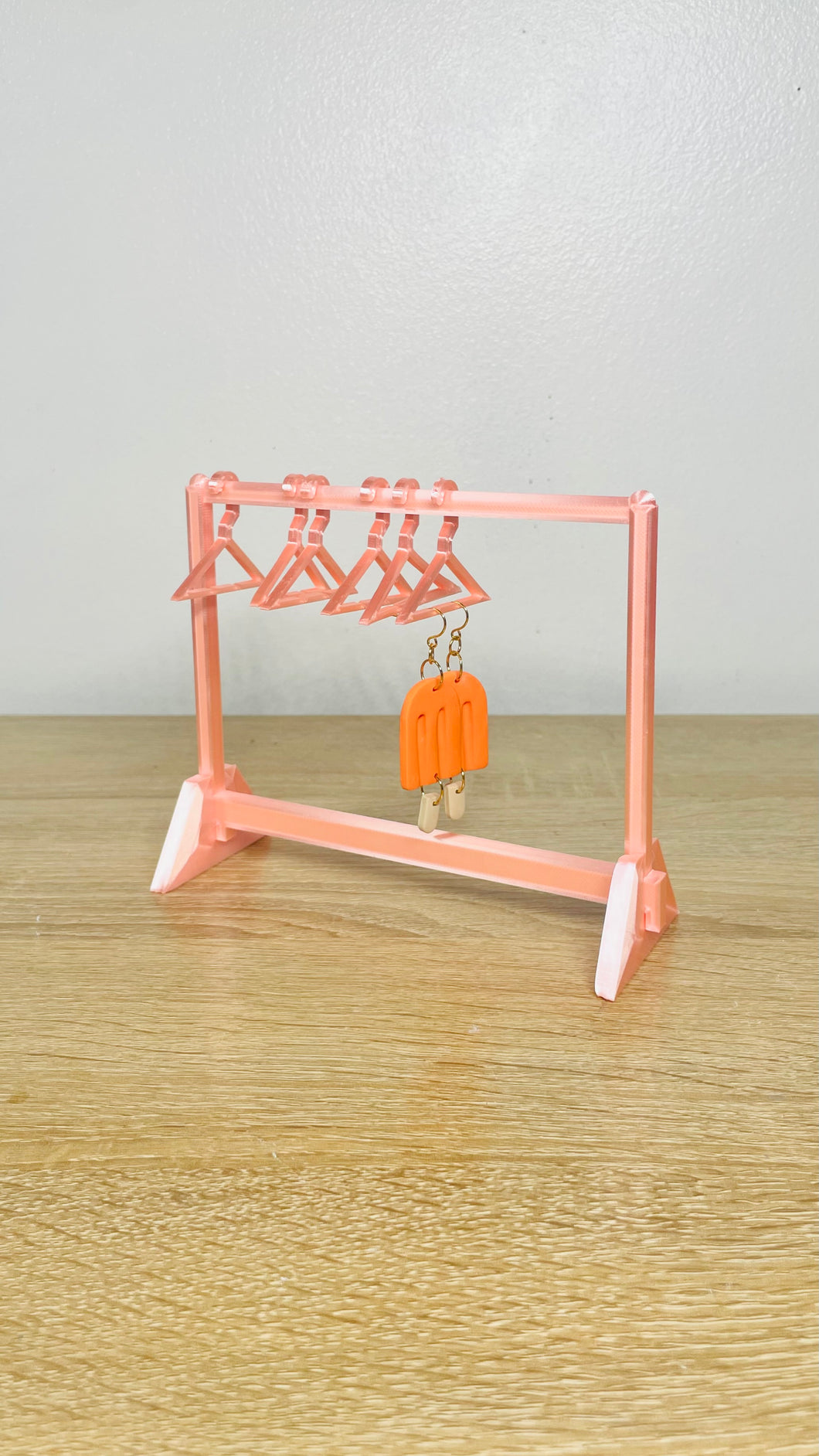 PLA 3D printed pink earring rack + hangers